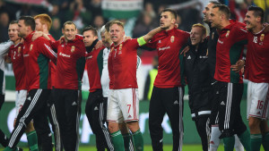 The Hungary players celebrate after sealing their spot at Euro 2016